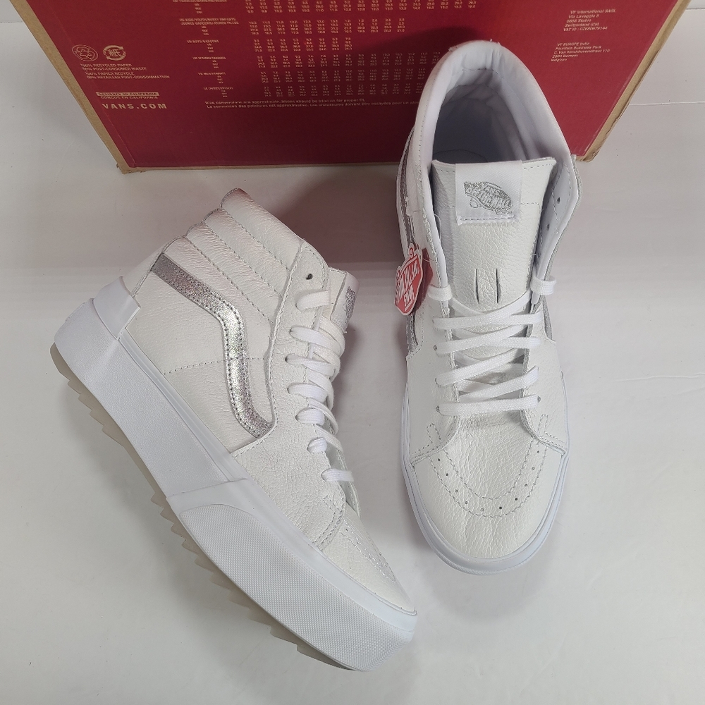 Vans Sk8-Hi Stacked Platform Pop True White Metallic High Top Sneakers Women 10